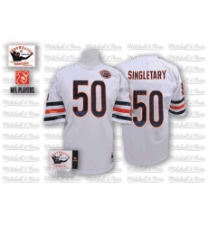 Mitchell and Ness Chicago Bears #50 Mike Singletary White Big Number with Bear Patch Authentic Throwback NFL Jersey