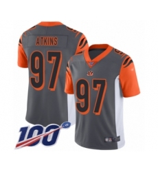 Youth Cincinnati Bengals #97 Geno Atkins Limited Silver Inverted Legend 100th Season Football Jersey