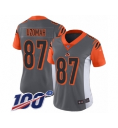 Women's Cincinnati Bengals #87 C.J. Uzomah Limited Silver Inverted Legend 100th Season Football Jersey