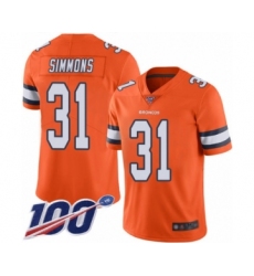 Men's Denver Broncos #31 Justin Simmons Limited Orange Rush Vapor Untouchable 100th Season Football Jersey