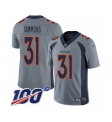 Men's Denver Broncos #31 Justin Simmons Limited Silver Inverted Legend 100th Season Football Jersey