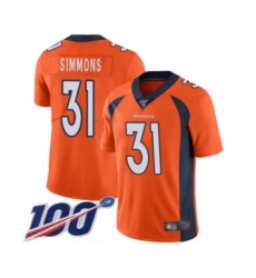 Men's Denver Broncos #31 Justin Simmons Orange Team Color Vapor Untouchable Limited Player 100th Season Football Jersey
