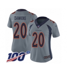 Women's Denver Broncos #20 Brian Dawkins Limited Silver Inverted Legend 100th Season Football Jersey