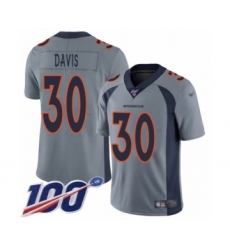 Men's Denver Broncos #30 Terrell Davis Limited Silver Inverted Legend 100th Season Football Jersey
