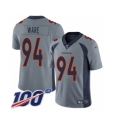 Men's Denver Broncos #94 DeMarcus Ware Limited Silver Inverted Legend 100th Season Football Jersey