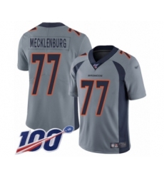 Men's Denver Broncos #77 Karl Mecklenburg Limited Silver Inverted Legend 100th Season Football Jersey