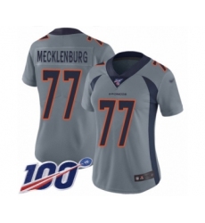 Women's Denver Broncos #77 Karl Mecklenburg Limited Silver Inverted Legend 100th Season Football Jersey