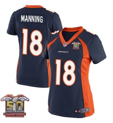 Women's Nike Denver Broncos #18 Peyton Manning Elite Navy Blue Alternate Super Bowl 50 Champions NFL Jersey