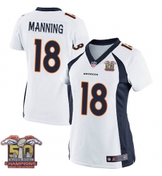 Women's Nike Denver Broncos #18 Peyton Manning Elite White Super Bowl 50 Champions NFL Jersey