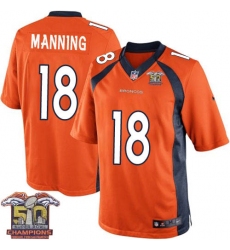 Youth Nike Denver Broncos #18 Peyton Manning Elite Orange Team Color Super Bowl 50 Champions NFL Jersey