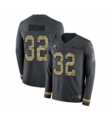 Men's Nike Cleveland Browns #32 Jim Brown Limited Black Salute to Service Therma Long Sleeve NFL Jersey