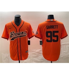 Men's Cleveland Browns #95 Myles Garrett Orange Cool Base Stitched Baseball Jersey