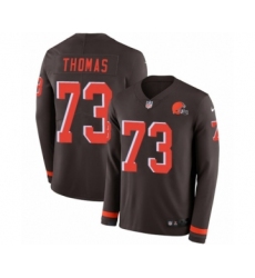 Youth Nike Cleveland Browns #73 Joe Thomas Limited Brown Therma Long Sleeve NFL Jersey