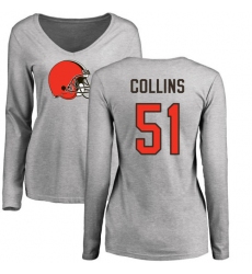 NFL Women's Nike Cleveland Browns #51 Jamie Collins Ash Name & Number Logo Long Sleeve T-Shirt