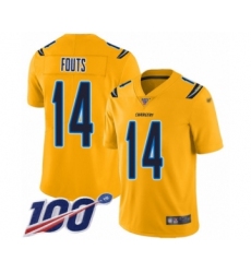 Youth Los Angeles Chargers #14 Dan Fouts Limited Gold Inverted Legend 100th Season Football Jersey