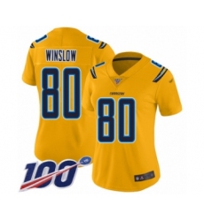 Women's Los Angeles Chargers #80 Kellen Winslow Limited Gold Inverted Legend 100th Season Football Jersey