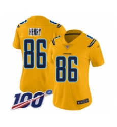 Women's Los Angeles Chargers #86 Hunter Henry Limited Gold Inverted Legend 100th Season Football Jersey