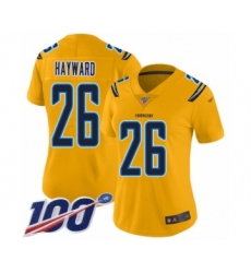 Women's Los Angeles Chargers #26 Casey Hayward Limited Gold Inverted Legend 100th Season Football Jersey