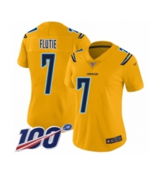 Women's Los Angeles Chargers #7 Doug Flutie Limited Gold Inverted Legend 100th Season Football Jersey