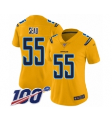 Women's Los Angeles Chargers #55 Junior Seau Limited Gold Inverted Legend 100th Season Football Jersey