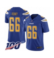 Men's Los Angeles Chargers #66 Dan Feeney Limited Electric Blue Rush Vapor Untouchable 100th Season Football Jersey