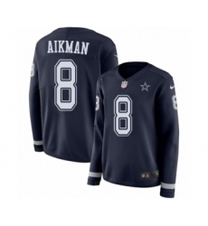 Women's Nike Dallas Cowboys #8 Troy Aikman Limited Navy Blue Therma Long Sleeve NFL Jersey