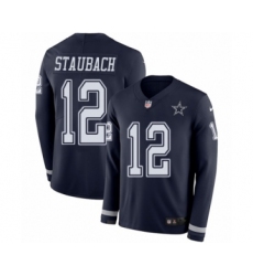 Youth Nike Dallas Cowboys #12 Roger Staubach Limited Navy Blue Therma Long Sleeve NFL Jersey