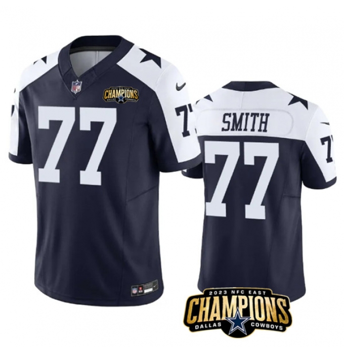 Men's Dallas Cowboys #77 Tyron Smith Navy White 2023 F.U.S.E. NFC East Champions Football Stitched Jersey