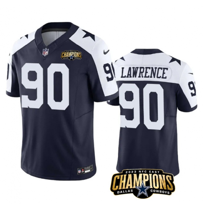 Men's Dallas Cowboys #90 DeMarcus Lawrence Navy White 2023 F.U.S.E. NFC East Champions Football Stitched Jersey