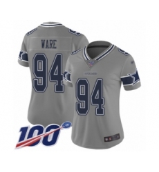 Women's Dallas Cowboys #94 DeMarcus Ware Limited Gray Inverted Legend 100th Season Football Jersey