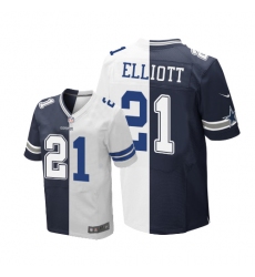Men's Nike Dallas Cowboys #21 Ezekiel Elliott Elite Navy Blue/White Split Fashion NFL Jersey