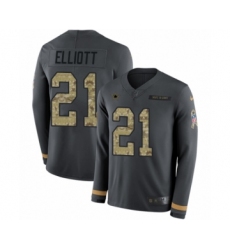 Men's Nike Dallas Cowboys #21 Ezekiel Elliott Limited Black Salute to Service Therma Long Sleeve NFL Jersey