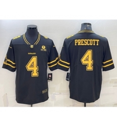 Men's Dallas Cowboys #4 Dak Prescott Black Gold Edition With 1960 Patch Limited Stitched Football Jersey