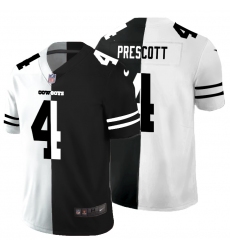 Men's Dallas Cowboys #4 Dak Prescott Black White Limited Split Fashion Football Jersey