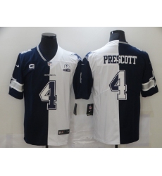 Men's Dallas Cowboys #4 Dak Prescott Blue White C Limited Split Fashion Football Jersey