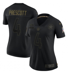 Women's Dallas Cowboys #4 Dak Prescott Black 2020 Salute To Service Limited Jersey