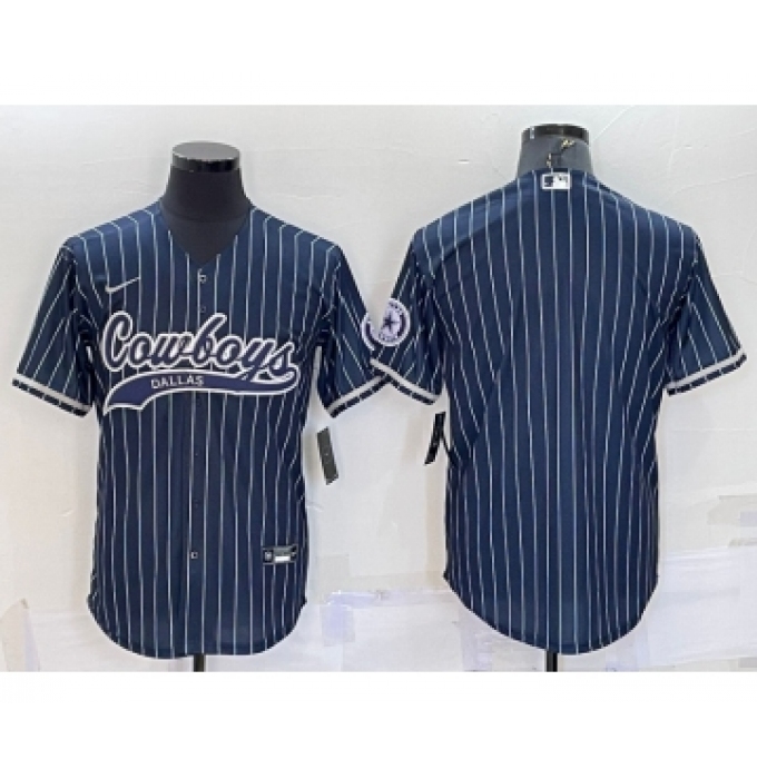 Men's Dallas Cowboys Blank Navy With Patch Cool Base Stitched Baseball Jersey