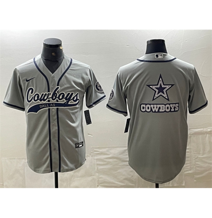 Men's Dallas Cowboys Gray Team Big Logo With Cool Base Stitched Baseball Jersey