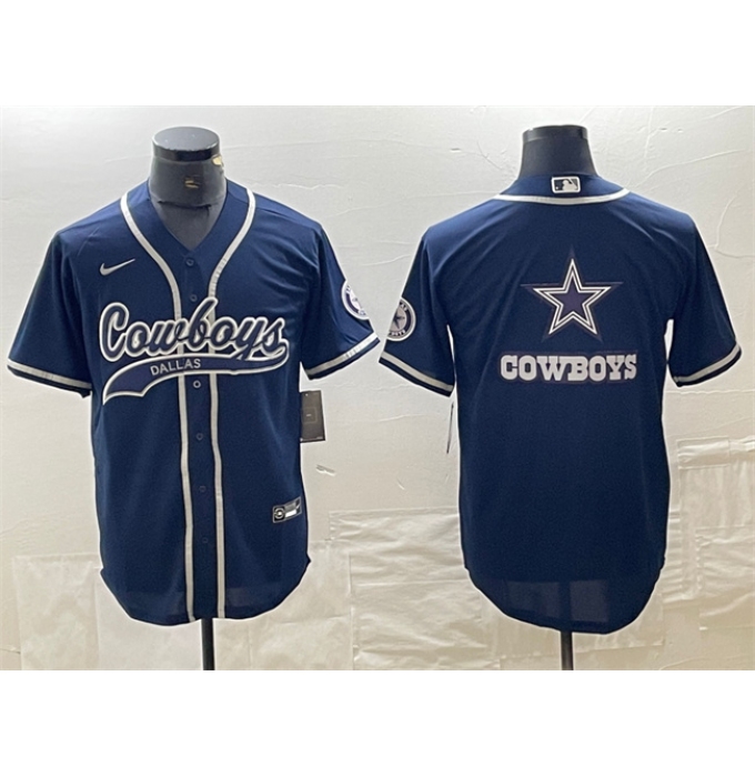 Men's Dallas Cowboys Navy Team Big Logo With Cool Base Stitched Baseball Jersey