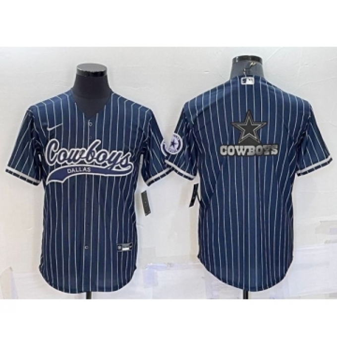 Men's Dallas Cowboys Navy Team Big Logo With Patch Cool Base Stitched Baseball Jersey