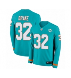 Men's Nike Miami Dolphins #32 Kenyan Drake Limited Aqua Therma Long Sleeve NFL Jersey