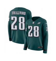 Women's Nike Philadelphia Eagles #28 Wendell Smallwood Limited Green Therma Long Sleeve NFL Jersey