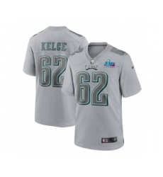 Men's Philadelphia Eagles #62 Jason Kelce Gray Super Bowl LVII Patch Atmosphere Fashion Stitched Game Jersey