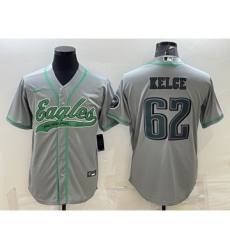 Men's Philadelphia Eagles #62 Jason Kelce Grey With Patch Cool Base Stitched Baseball Jersey