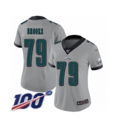 Women's Philadelphia Eagles #79 Brandon Brooks Limited Silver Inverted Legend 100th Season Football Jersey