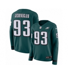 Women's Nike Philadelphia Eagles #93 Timmy Jernigan Limited Green Therma Long Sleeve NFL Jersey