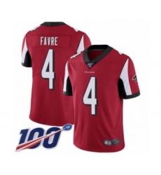 Men's Atlanta Falcons #4 Brett Favre Red Team Color Vapor Untouchable Limited Player 100th Season Football Jersey