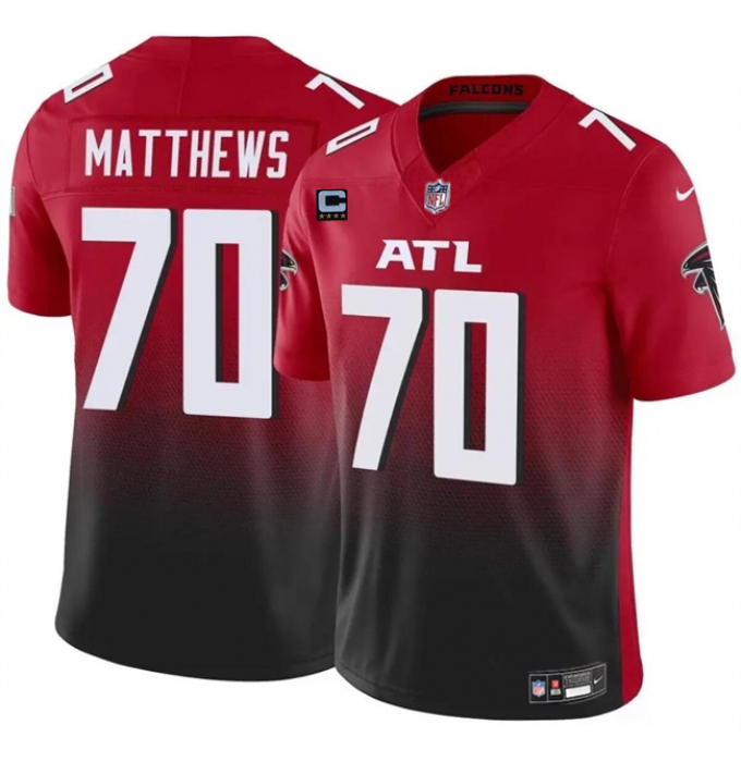 Men's Atlanta Falcons #70 Jake Matthews Red Black 2024 F.U.S.E With 4-Star C Vapor Untouchable Limited Stitched Football Jersey