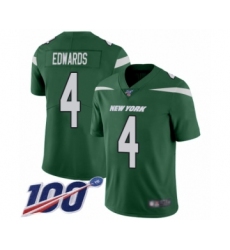 Men's New York Jets #4 Lac Edwards Green Team Color Vapor Untouchable Limited Player 100th Season Football Jersey