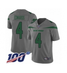 Men's New York Jets #4 Lac Edwards Limited Gray Inverted Legend 100th Season Football Jersey